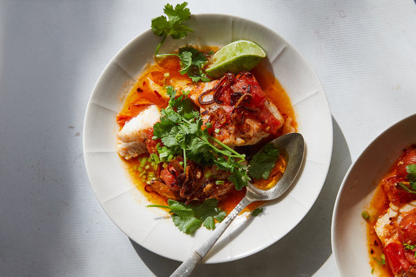Stewy Tomato Poached Fish With Chile Oil and Herbs – Today's Catch Seafood
